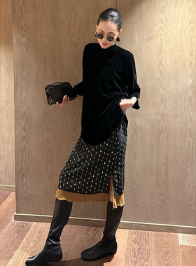 AME  海盐特调半裙  小众设计重工亮片钉珠拼接半身裙侧开叉半裙