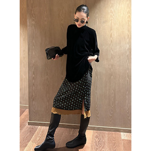 AME 小众设计重工亮片钉珠拼接半身裙侧开叉半裙 海盐特调半裙