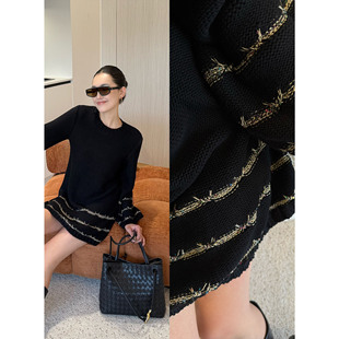 紫紫 手工坊毛衣裙 绵羊毛金线彩纱刺绣针织连衣裙长袖秋长裙裙子