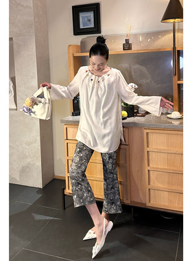 AME 日月星辰裤 冷美人交互设计松紧腰微喇瘦腿裤百搭休闲裤法式