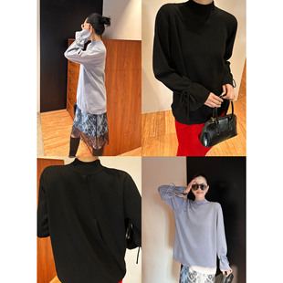 AME 廓裁飘袖毛衣 递进时髦斑斓勾勒绑袖柔织毛衣半高领小众上衣