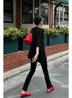 AME 瘦瘦纽扣裤 炎夏线条感刚需呼吸开衩纽扣小脚裤百搭休闲裤女