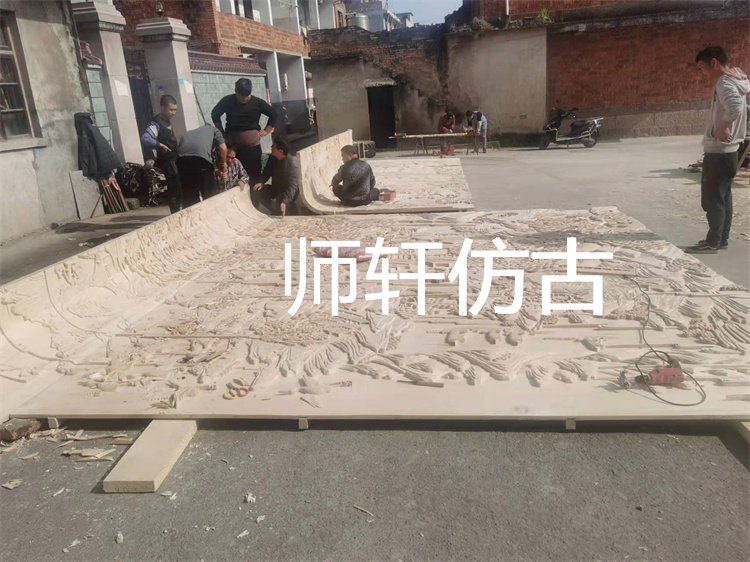 东阳木雕大型山水别墅雕花板手工挂屏客背景墙隔断中式实木定制
