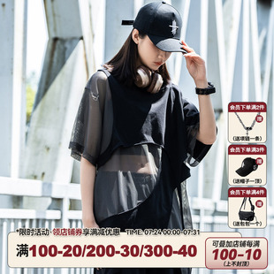 AOGZ短袖 夏不规则拼接镂空小众设计感情侣上衣潮 t恤女装 2025新款