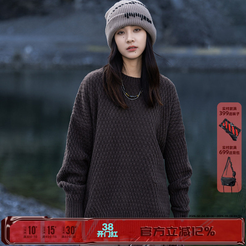 小彬国潮圆领毛衣男女生2025新款秋冬宽松套头保暖长袖打底针织衫