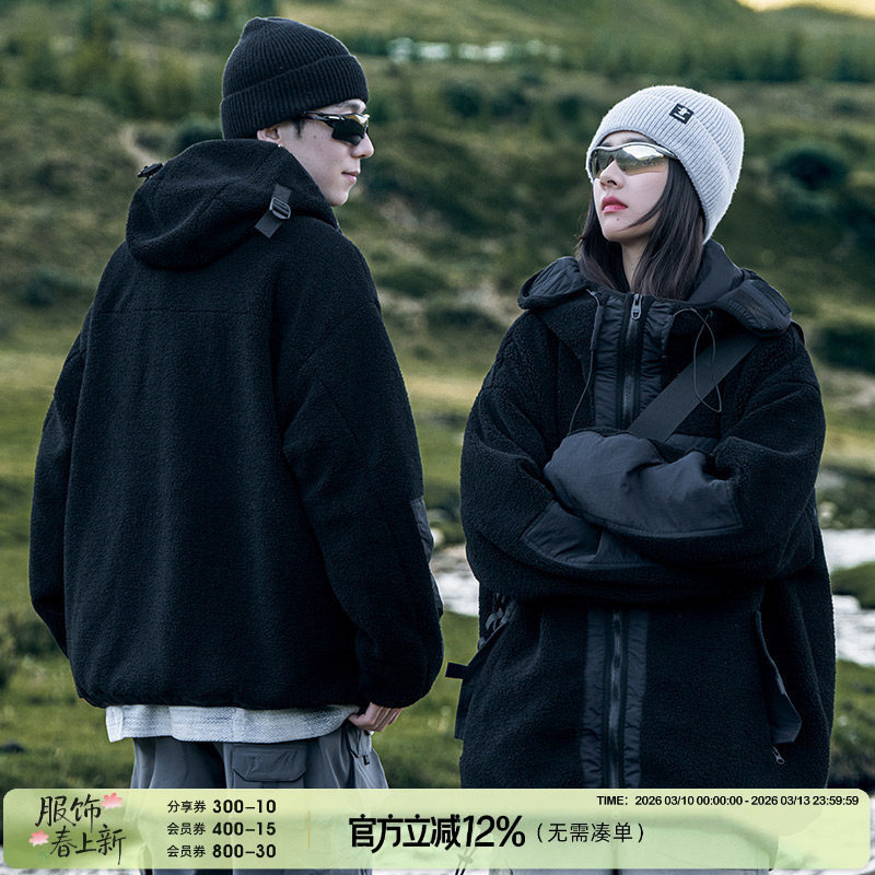 AOGZ工装外套男女秋冬2025新款加绒加厚夹克宽松仿羊羔绒秋冬棉服