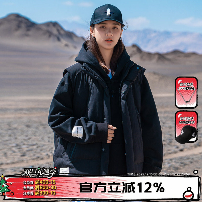 AOGZ国潮牌工装棉马甲男生秋冬季2025新款双拉链坎肩外套保暖马夹