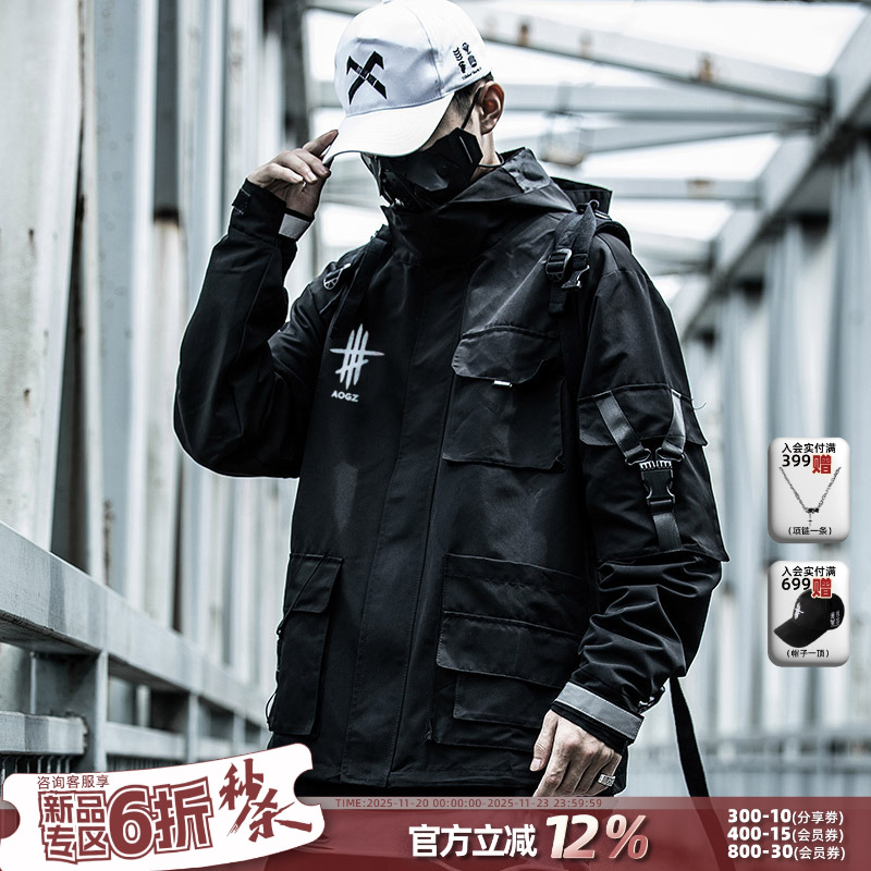 机能风连帽冲锋衣春秋季工装外套