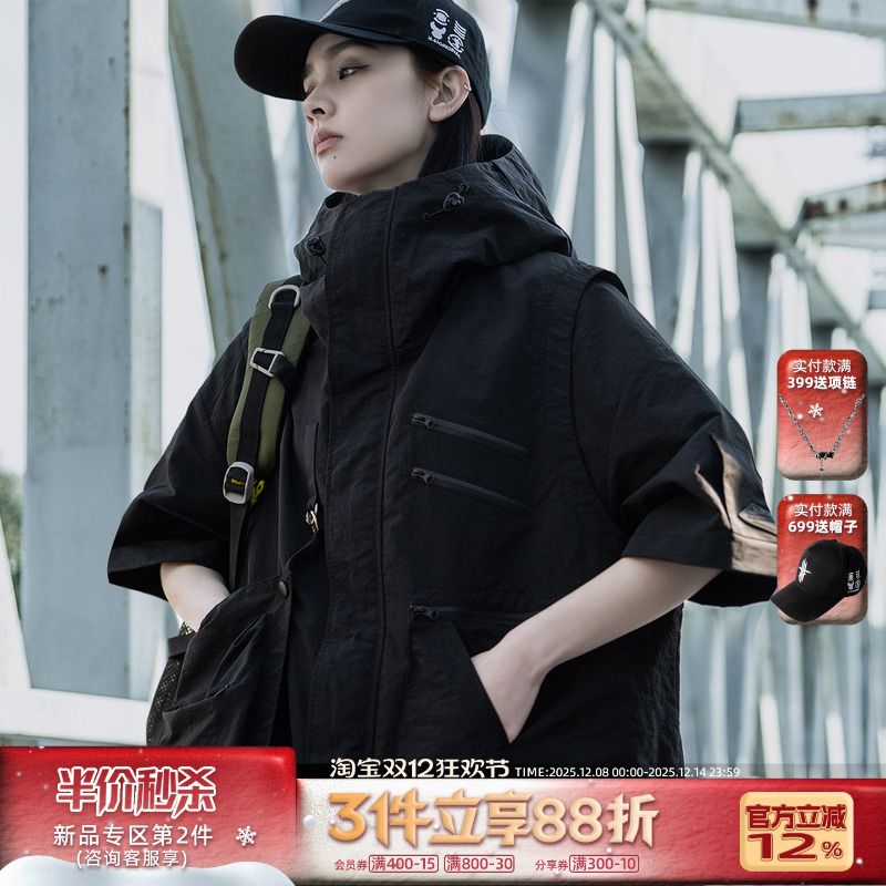 AOGZ连帽马甲男女春秋季新款可拆卸口袋户外战术背心机能工装外套