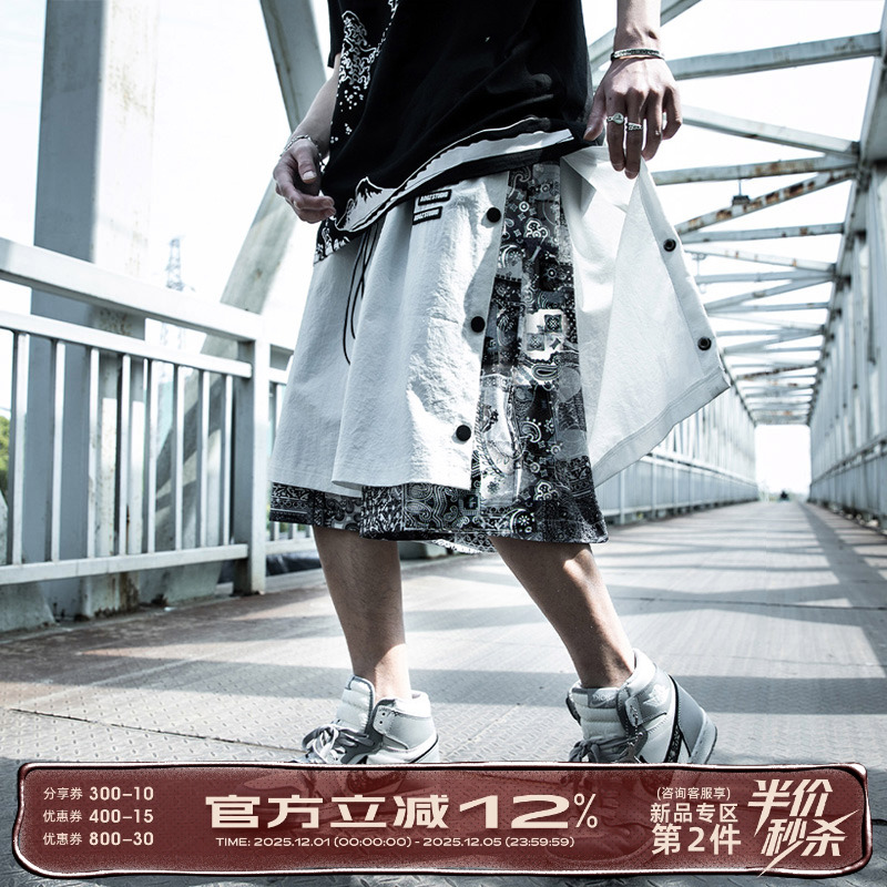 夏季腰果花排扣裤子薄男篮球运动