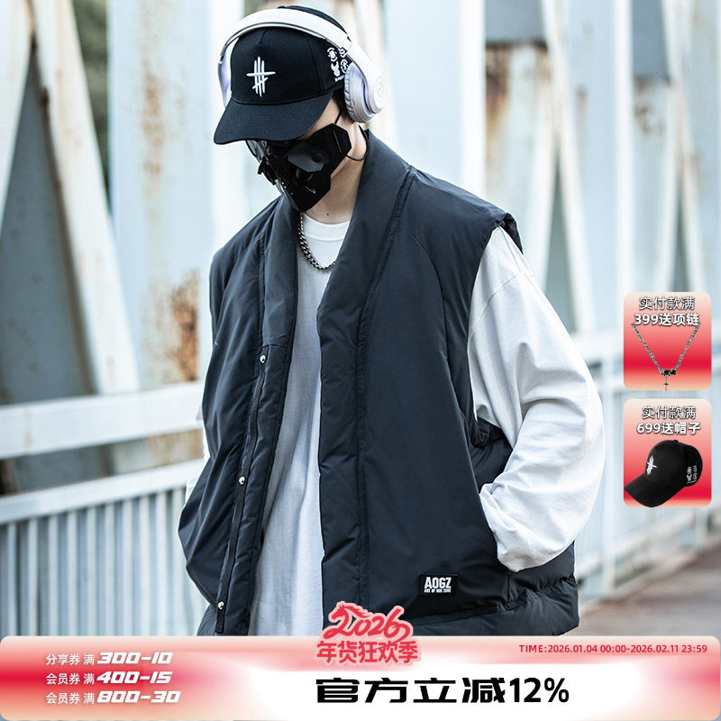 AOGZ国潮牌棉马甲男女秋冬季新款复古坎肩道袍情侣装机能马夹外套