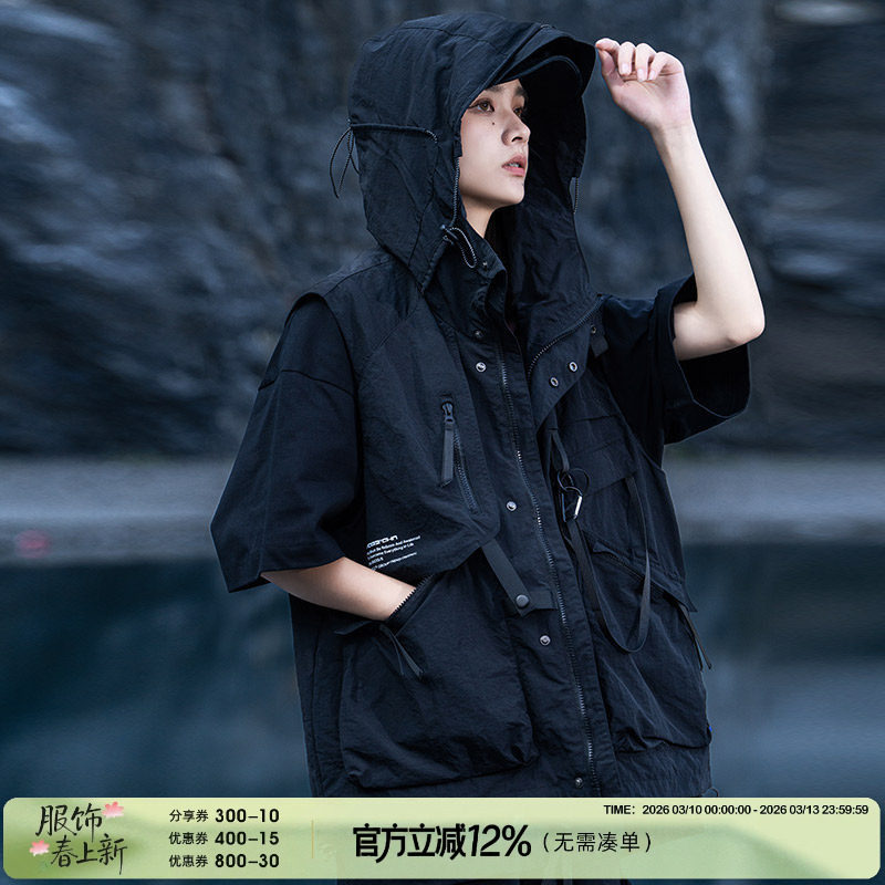 AOGZ连帽马甲男女春秋季新款机能风多口袋坎肩户外工装背心外套潮