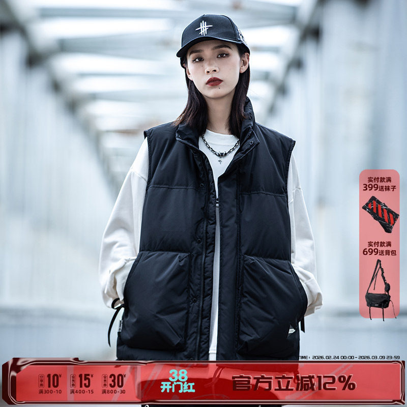 AOGZ国潮牌立领羽绒服马甲男女冬季新款外穿背心情侣坎肩工装外套