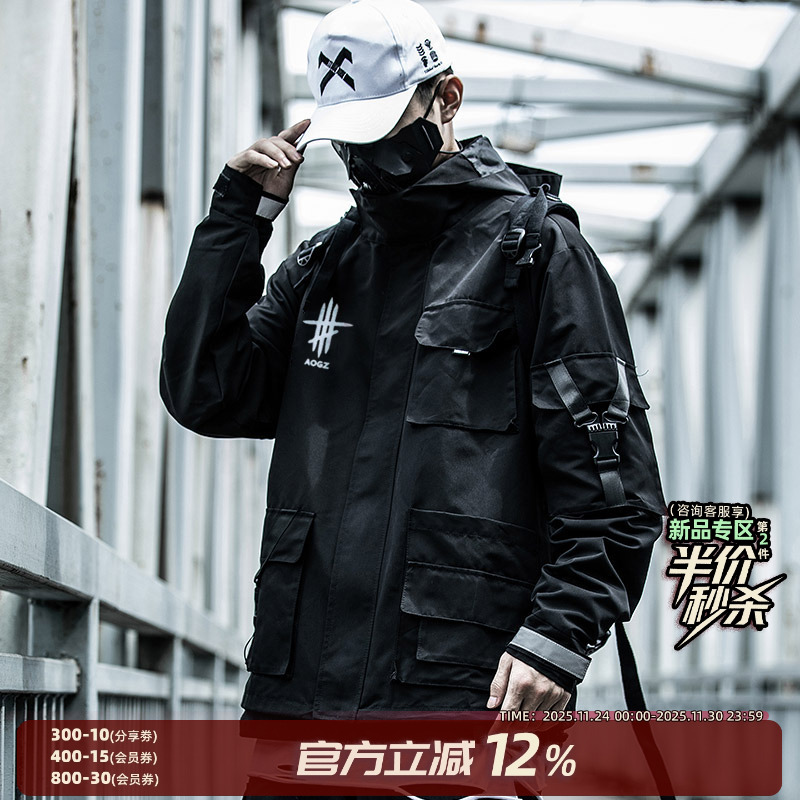 AOGZ国潮牌工装外套男生春秋款痞帅美式机车夹克机能风冲锋上衣 - 封面