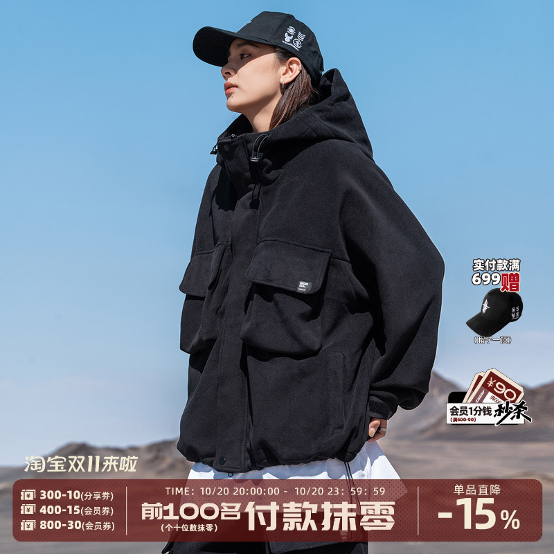 aogz秋冬季宽松连帽羊羔绒外套