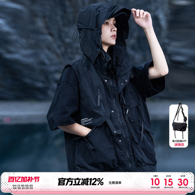 AOGZ连帽马甲男女春秋季新款机能风多口袋坎肩户外工装背心外套潮