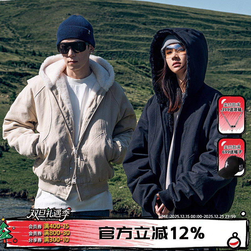 AOGZ座山雕夹棉外套男女生秋冬季加绒加厚棉袄重磅夹克毛领棉服潮