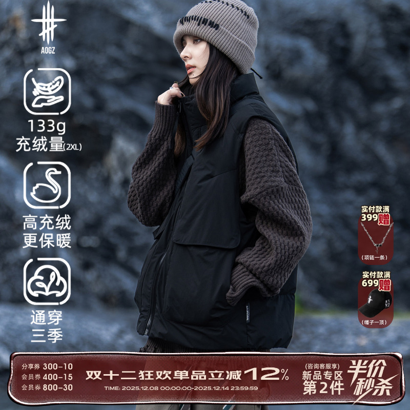 AOGZ工装羽绒马甲男2025新款冬季宽松加厚保暖爆款外套女外穿背心