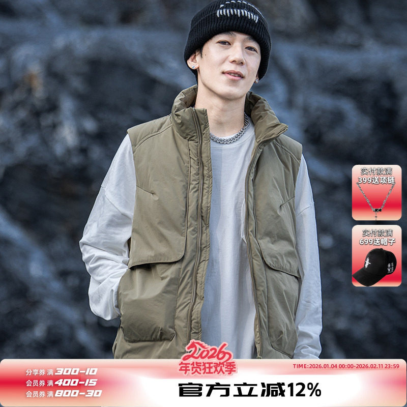 AOGZ工装羽绒马甲男女2025爆款秋冬宽松加厚保暖外穿背心坎肩外套,男装,羽绒马甲,淘宝优惠券,粉丝福利购,淘宝优惠卷