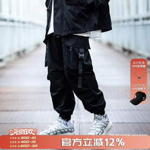 男春秋季 裤 新款 高街伞兵工装 宽松嘻哈束脚长裤 AOGZ机能飘带束脚裤