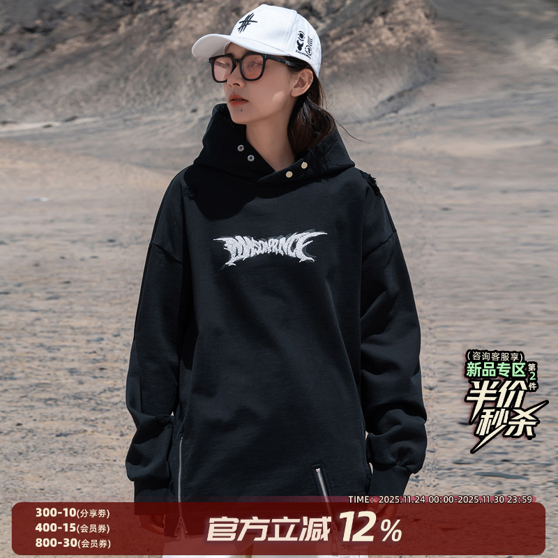 AOGZ国潮牌设计字母刺绣卫衣男女秋季新款情侣装连帽拉链上衣外套