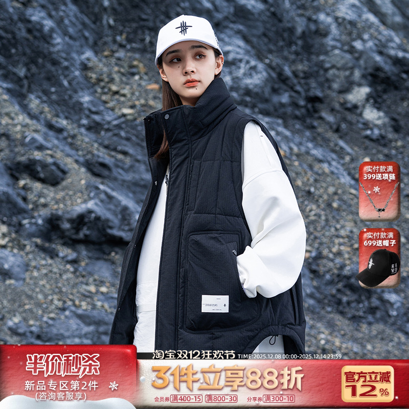 AOGZ棉马甲2025新款男女美式工装爆款可隐藏帽子外套背心痞帅坎肩