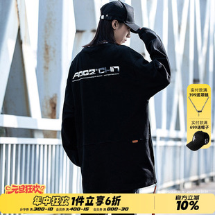 AOGZ国潮牌解构卫衣男圆领春秋季 oversize侧拉链飘带情侣衣服 新款