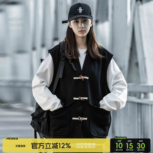 小彬国潮牌牛角扣V领针织马甲男女秋冬坎肩2025新款 背心马夹 工装