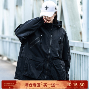 AOGZ工装 多口袋连帽机能夹克冲锋衣男女宽松百搭情侣拉链休闲外套