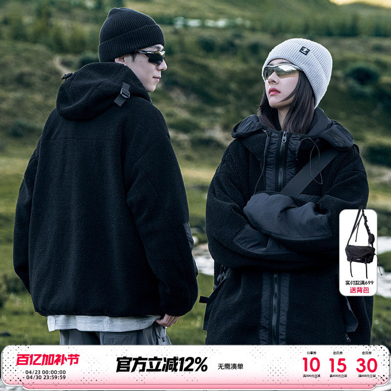 AOGZ工装外套男女秋冬2025新款加绒加厚夹克宽松仿羊羔绒秋冬棉服