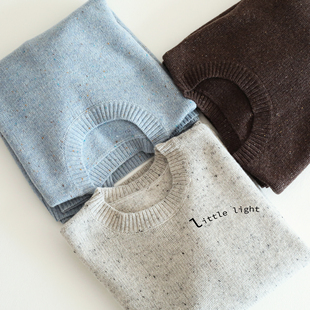 女士 百搭羊毛衫 基础款 纯羊毛点子纱圆领毛衣花纱粗针极简风针织衫