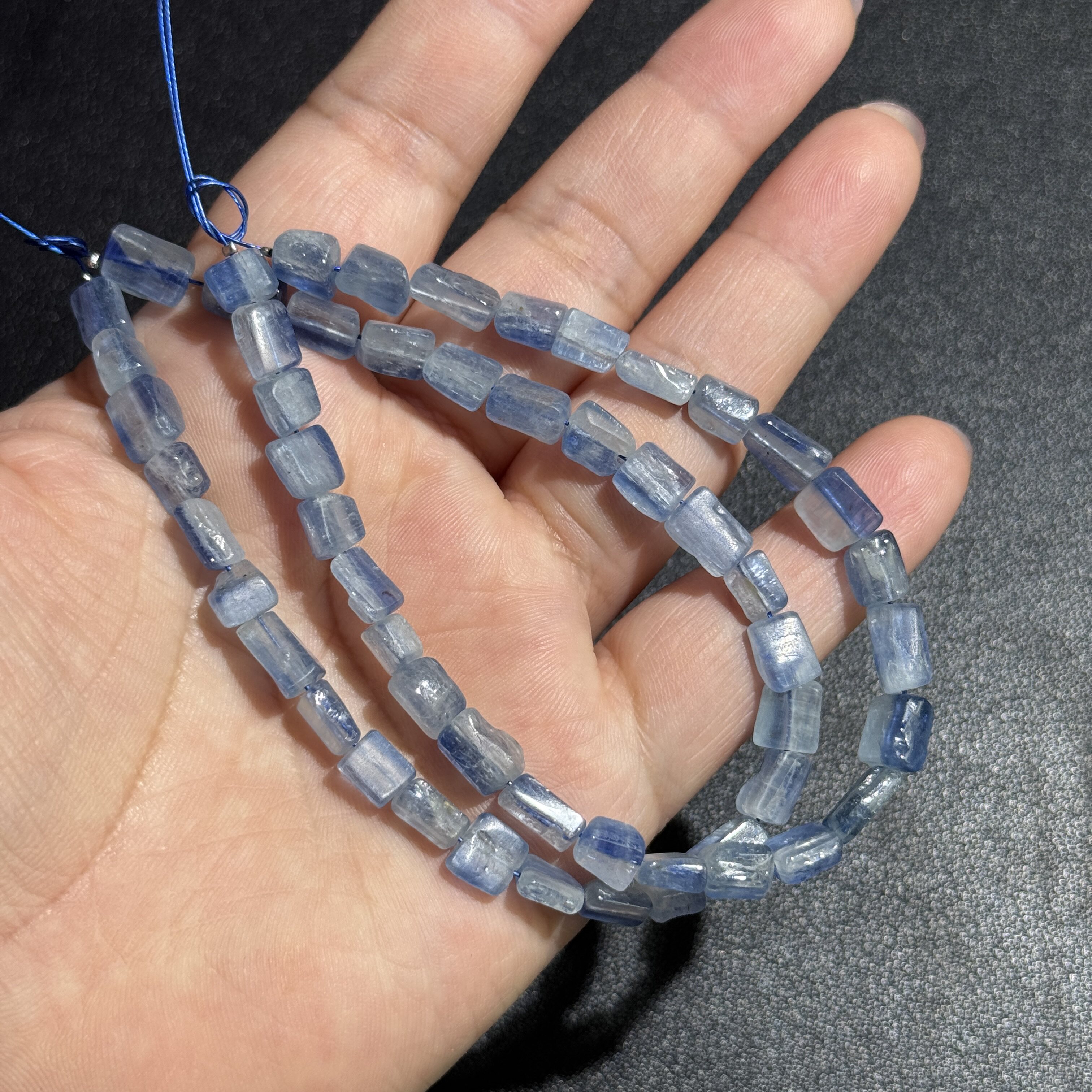 纯天然蓝晶石约6*8mm不规则小方块扁珠20cm半成品DIY项链手链配珠