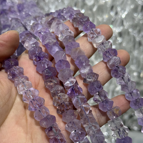 纯天然9*7mm切八角浅紫水晶散珠半成品Diy项链手链配珠