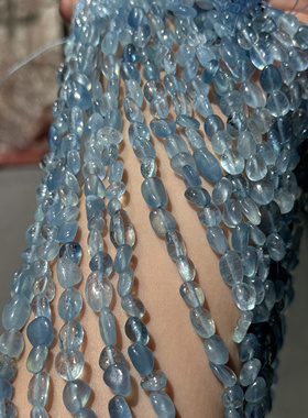 天然石海蓝宝随型碎石6x8mm左右散珠半成品DIY项链手链配珠