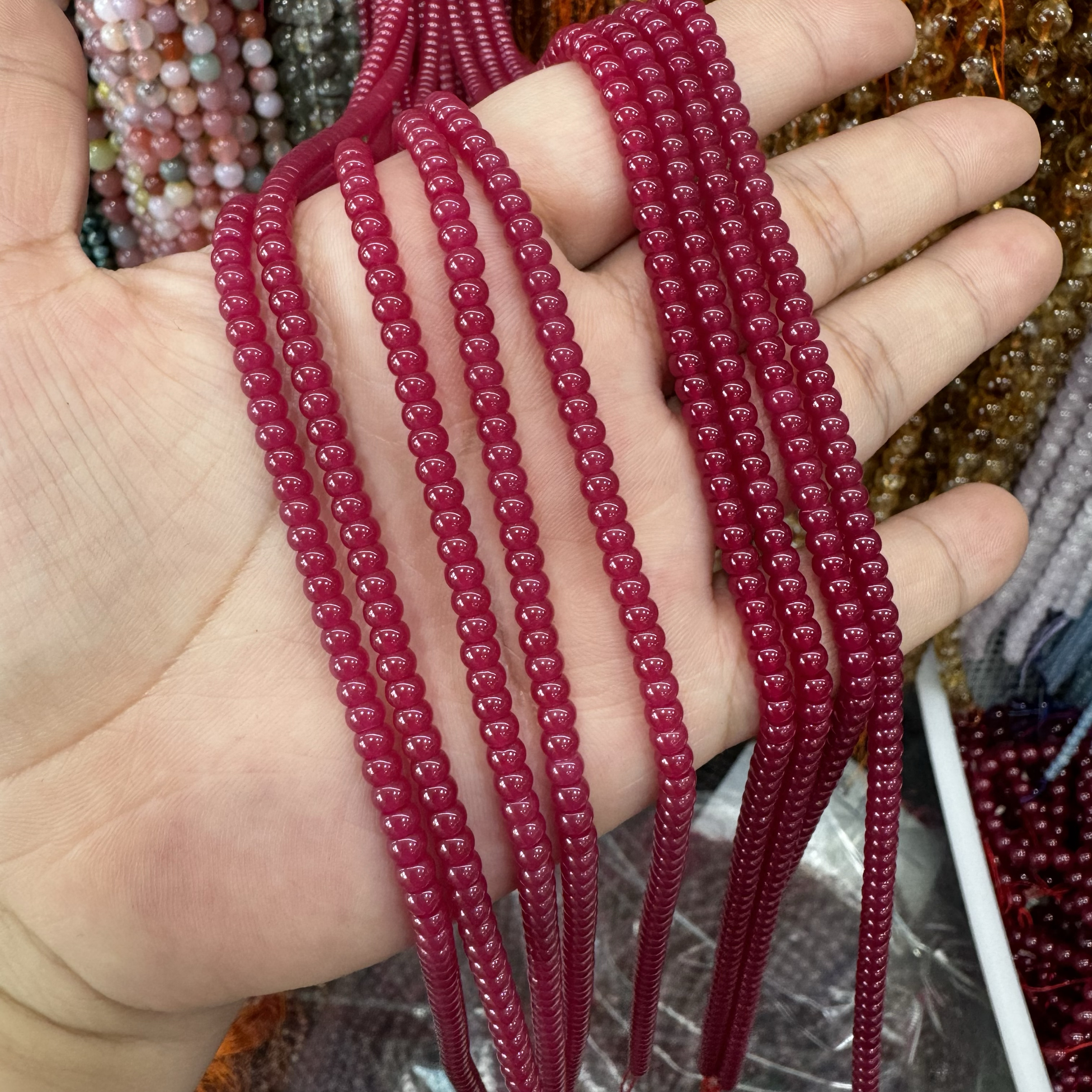 天然红刚玉算盘珠4*2.5mm散珠半成品DIY项链手链配珠红宝串珠车轮