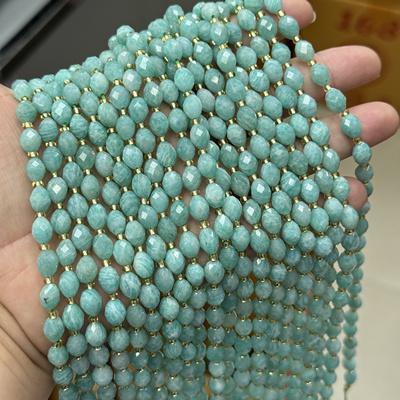 纯天然天河石切面米珠6*8mm散珠半成品散珠Diy串珠项链手链配珠饰