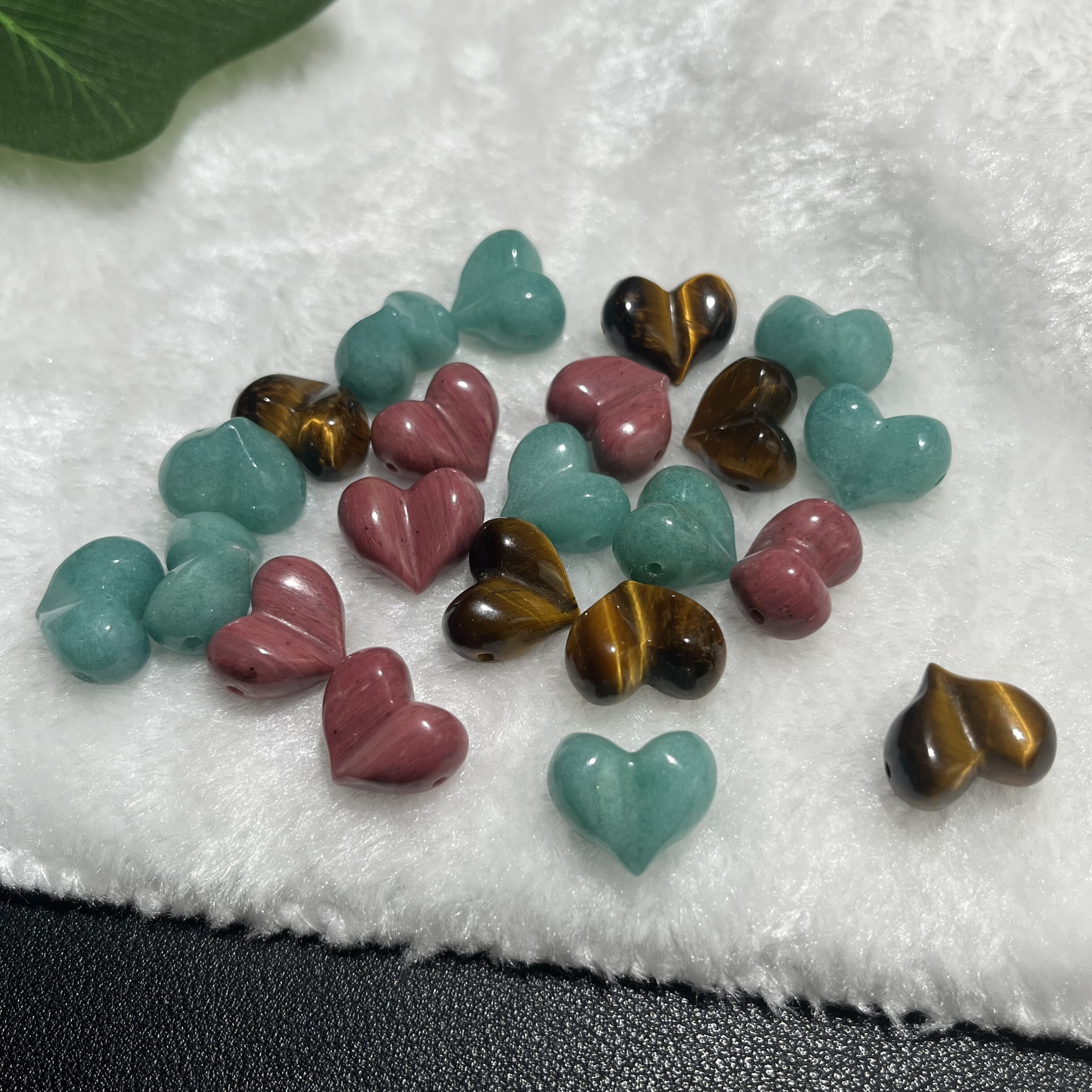 天然石16.7mm天河石红木纹黄虎屁桃爱心款左右孔DIY项链手链配珠