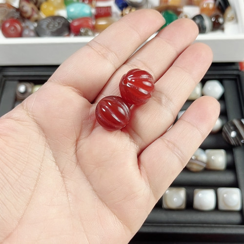2颗打包14mm老红肉玛瑙南瓜珠散珠配珠DIY手链项链串珠
