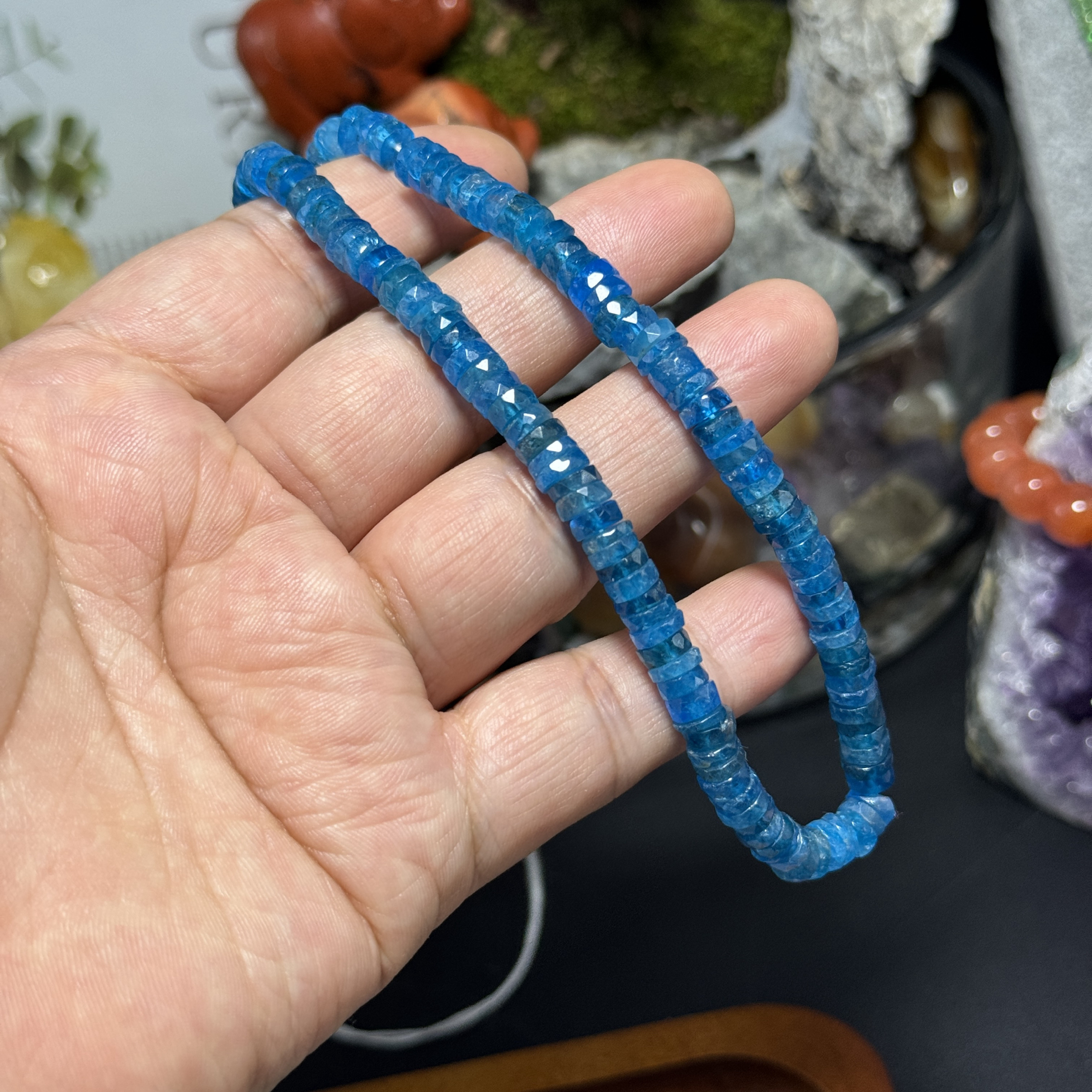 纯天然无优化蓝磷灰切面车轮珠约6*2mm散珠半成品Diy项链手链配珠