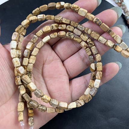 天然小砖块图画石4.4*7mm散珠配珠锁骨链手工串珠Picture stone