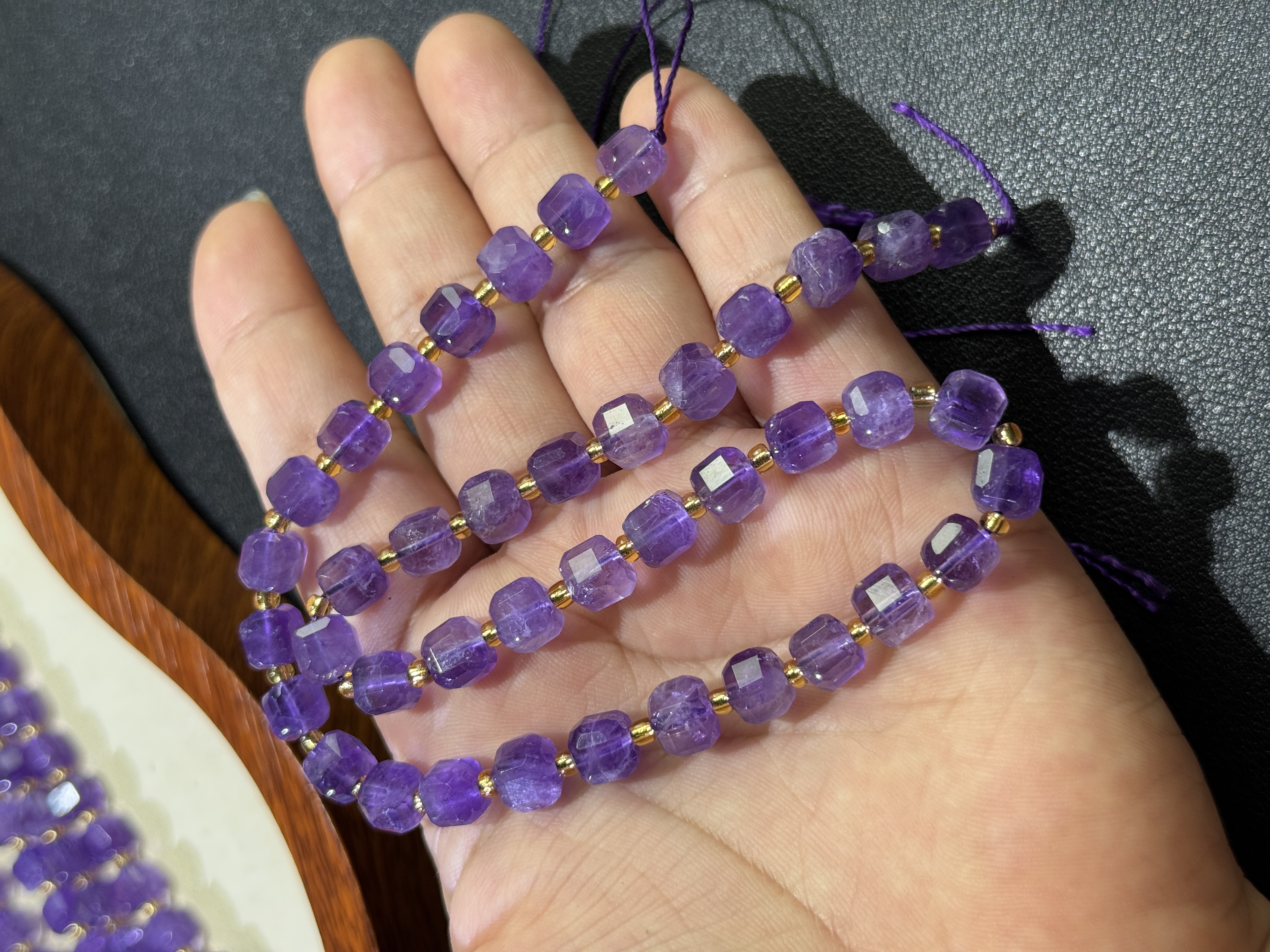 梦幻紫~7mm天然紫水晶方糖散珠半成品DIY项链手链配珠