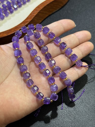 梦幻紫~7mm天然紫水晶方糖散珠半成品DIY项链手链配珠