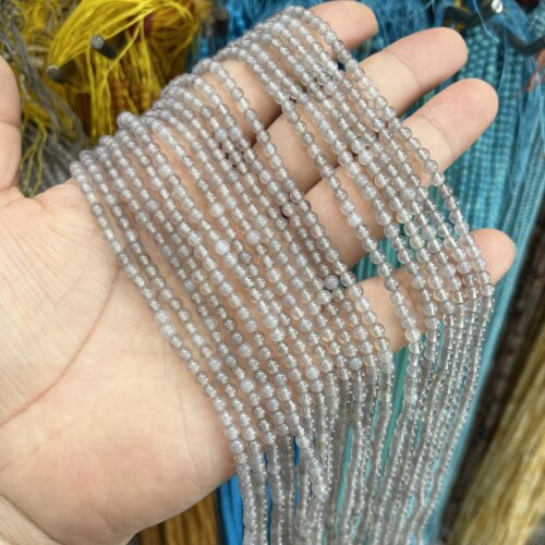 2/3Mm天然灰玛瑙圆珠散珠半成品Diy手工串珠配珠隔珠饰品锁骨链