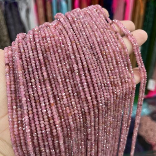 天然粉碧玺2*3mm切面散珠半成品锁骨链手链Diy手工串珠材料包