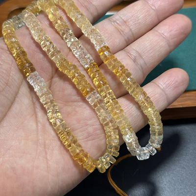 纯天然渐变切面车轮黄水晶散珠半成品DIY项链手链配珠饰支持鉴定