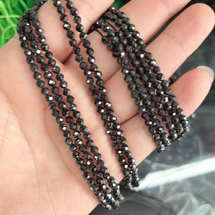 3mm天然黑尖晶刻面小散珠隔珠配珠半成品一条38厘米长配珠散珠