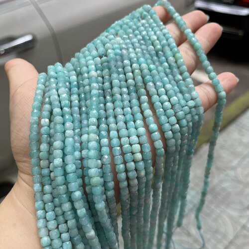 天然4mm方糖切面天河石散珠配珠项链锁骨链Diy手工串珠amazonite