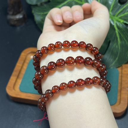 天然特级7-8mm橙石榴石圆珠手串女手链DIY配珠芬达石水晶