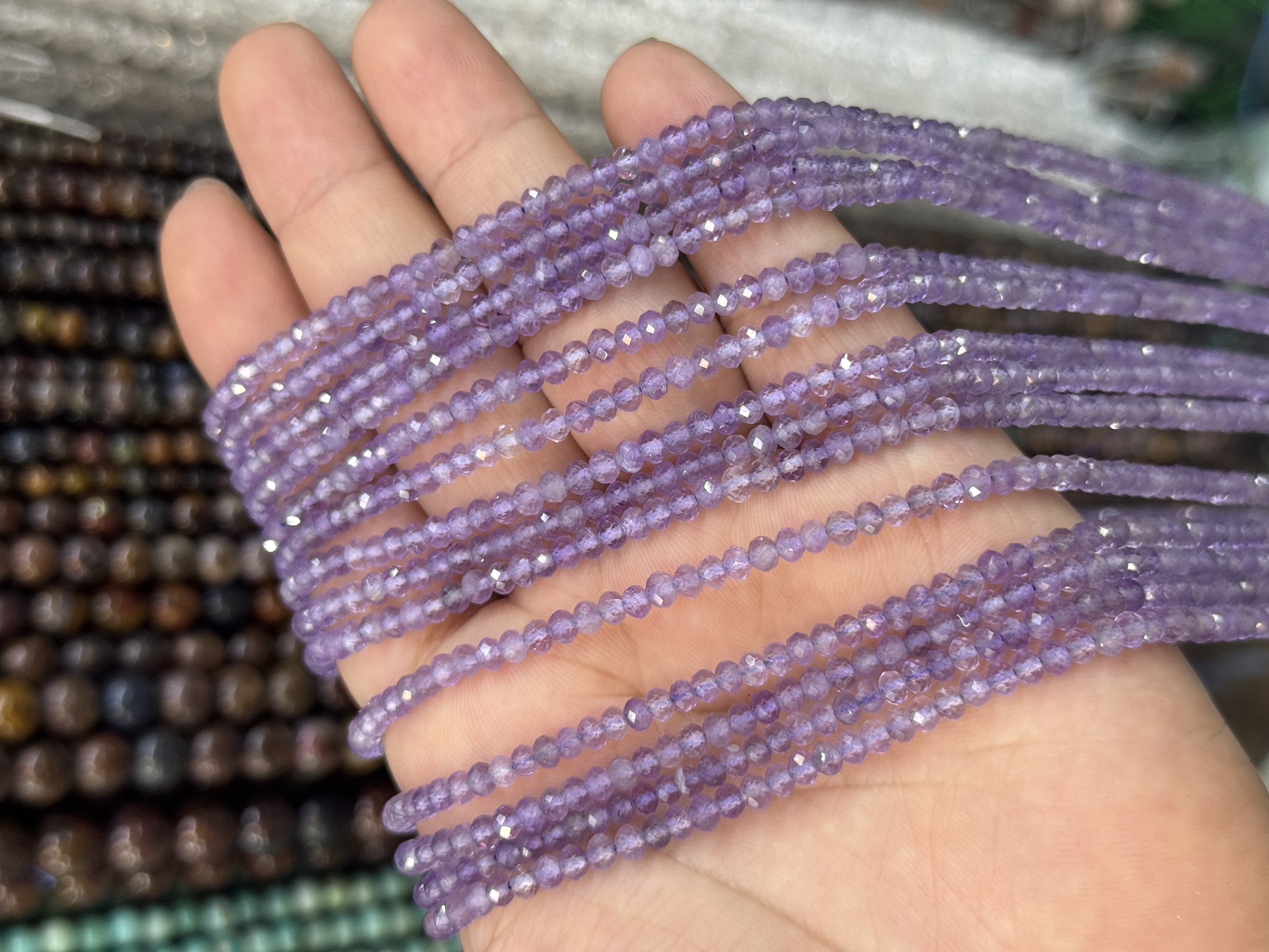 2*3mm浅色紫水晶算盘散珠半成品Diy锁骨链手链配珠