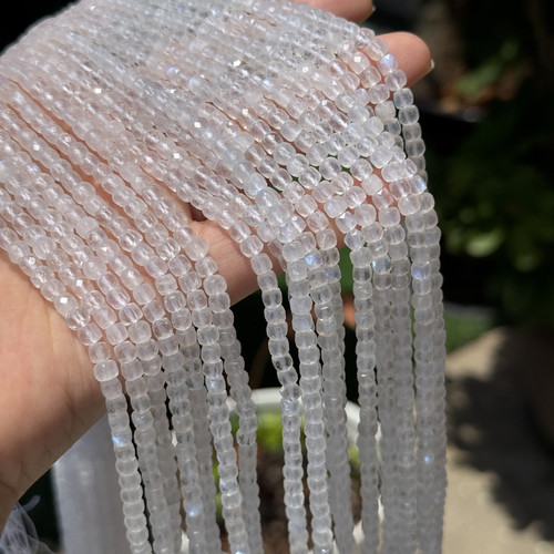 4mm天然蓝月光方糖晶体干净无黑点散珠半成品DIY项链手链配珠